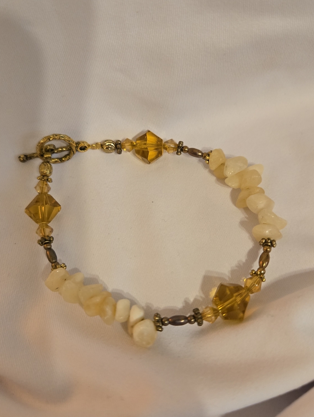 Vintage Gold-Tone and Amber Bead Women’s Bracelet Boho 70's Hippie Style